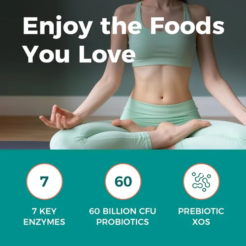 Vista 4 de NewRhythm Enzimas digestivas de 490 mg, con probióticos y prebióticos, a base de plantas, 7 enzimas clave, digestión, absorción de nutrientes