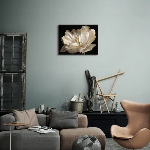 Vista 5 de Decoración de baño negro, tulipán blanco sobre fondo negro, arte moderno en lienzo para decoración de baño, arte de pared de baño, ilustraciones