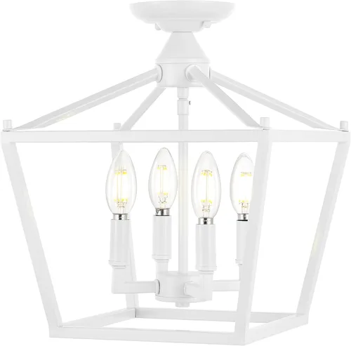Vista 15 de JONATHAN Y Plains JYL7610H - Farol semiempotrado de hierro con 4 luces de 12 pulgadas, diseño de pagoda de marco abierto moderno de granja con jaula