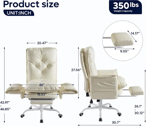 Vista 4 de Bestier Silla Criss Cross con reposapiés, Silla de oficina de espalda alta con piernas cruzadas y brazos abatibles y asiento ancho, reclinable 135°