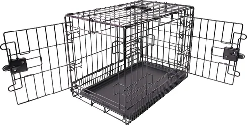 Vista 9 de Amazon Basics Caja de perro duradera y plegable de alambre de metal con bandeja, puerta individual, 18 x 12.4 x 15 pulgadas, color negro