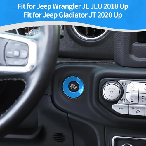 Vista 4 de RT-TCZ para Jeep JL Anillo de Cubierta de Botón de Arranque/Parada para Jeep Wrangler JL JLU Gladiator JT 2018-2024 Accesorios de Interior Azul Bebé
