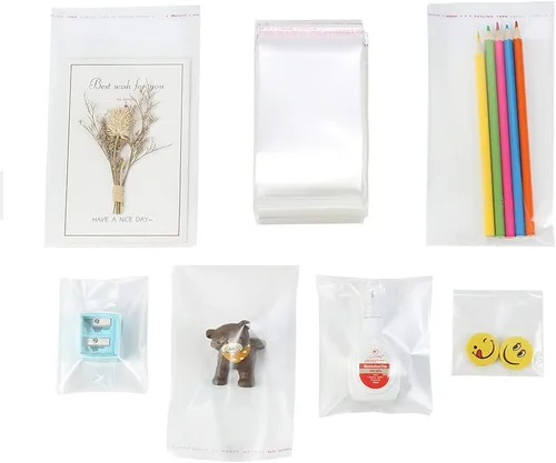 Vista 8 de Bolsas de celofán transparentes con cierre autoadhesivo, bolsas de polietileno autoadhesivas para empacar galletas y regalos.