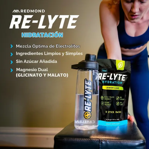 Vista 3 de Redmond Re-Lyte Mezcla de bebidas con electrolitos, lima limón, paquete de 30 barras