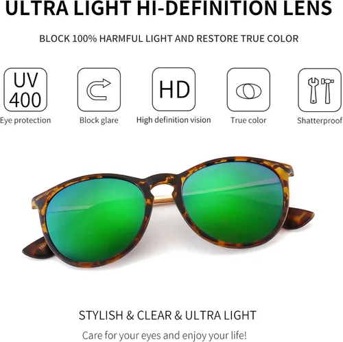Vista 2 de SUNGAIT Gafas de sol redondas vintage para mujeres y hombres, estilo clásico retro
