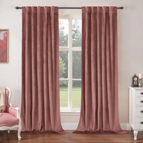 Vista 34 de BGment Cortinas de terciopelo rosa polvoriento, 2 paneles de 84 pulgadas, 2 paneles para sala de estar, aislamiento térmico de lujo, reducen