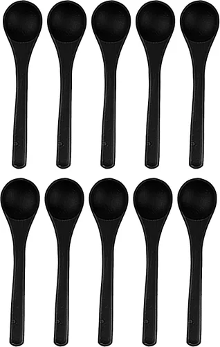 Vista 13 de BambooMN Cucharas de bambú para servir, mini cuchara de azúcar con sal, pequeñas cucharas de madera para especias, ovalada negra de 3.5 pulgadas, 10