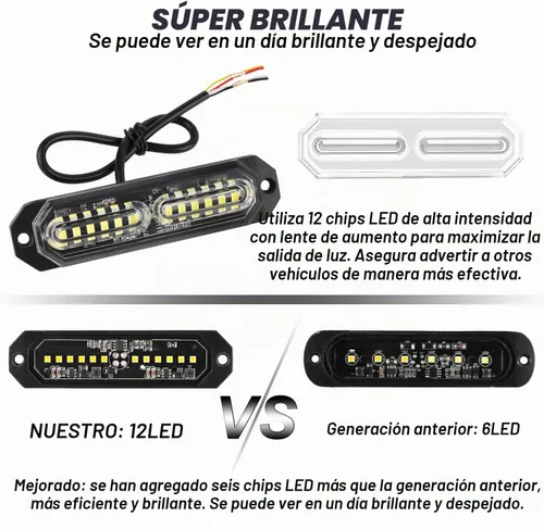 Vista 2 de ASPL 8 luces estroboscópicas intermitentes de montaje en superficie ultra delgadas de 12 LED para camión, automóvil, vehículo, LED, mini rejilla