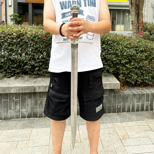 Vista 7 de Handmade Cast Sharp Blade Medieval Sword, Full Tang, with Leather Protective Cover,Real Metal Sword for Collection Gift