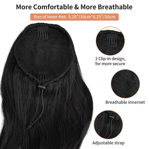 Vista 4 de KRSI Extensión de cola de caballo corta con cordón de 14 pulgadas para mujeres negras, cabello negro rizado, cola de caballo ondulada, piezas