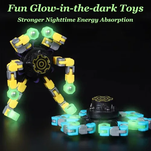 Vista 3 de 6 juguetes giratorios antiestrés, juguete luminoso transformable con cadena para niños y niñas, giroscopio con punta de los dedos, regalos