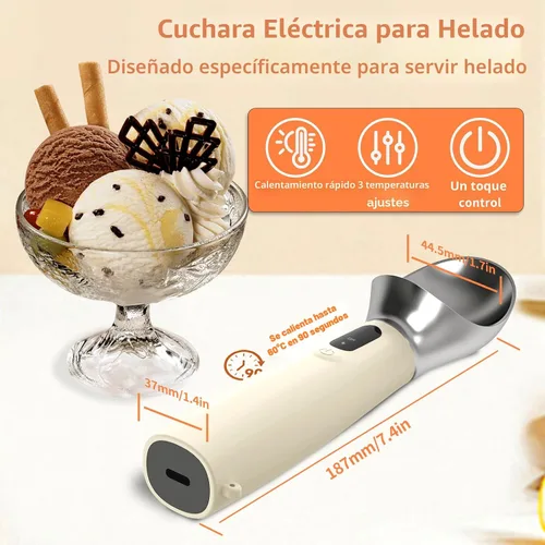 Vista 2 de Cuchara de helado con calefacción recargable, resistente al agua IP67, cuchara eléctrica para helado con pantalla LED, se calienta a 158.0 °F
