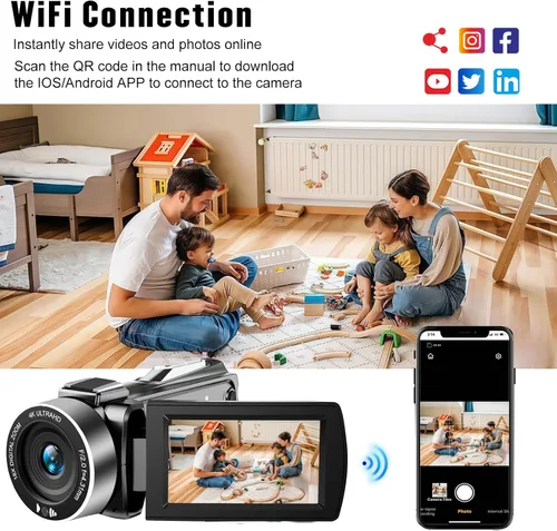 Vista 4 de Videocámara Cámara de vídeo 4K HD 48MP Vlogging Cámara para YouTube 3.0 "Videocámara con pantalla táctil, 18X Grabadora de Cámara Digital Zoom