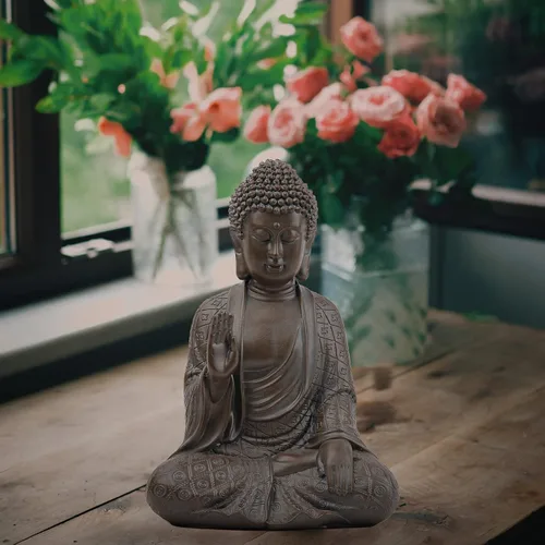 Vista 4 de Leekung Estatua de Buda para Decoración del Hogar, Estatua de Buda Decoración Zen, Decoración de Buda de Meditación Marrón 7 Pulgadas Marrón Oscuro