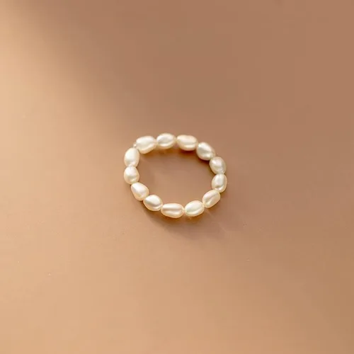 Vista 8 de ERLOSYA Anillo de perlas cultivadas estilo bohemio vintage, ajustable, anillos de perlas de agua dulce elásticos de moda para mujeres, anillos