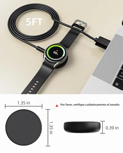 Vista 8 de Paquete de 2 cargadores de reloj Samsung Galaxy de 5 pies para reloj 8/8 Negro