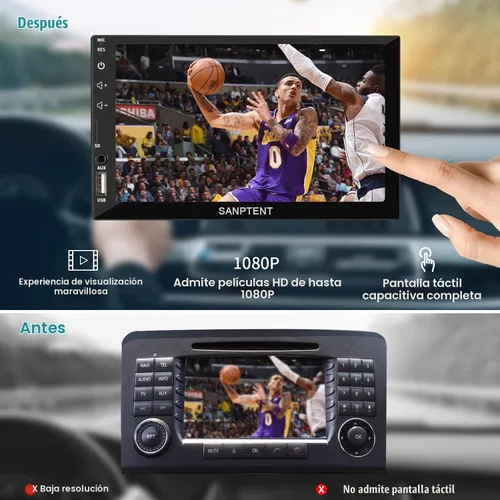 Vista 4 de Receptor de audio de radio para auto de doble DIN para Apple Carplay, Android Auto, Mirror Link, pantalla táctil de 7 pulgadas, cámara de reversa