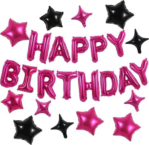 Vista 43 de TONIFUL Pancarta de Globos Negros de Feliz Cumpleaños de 16 Pulgadas con Letras de Papel de Aluminio Mylar, Cartel Banderín Reutilizable