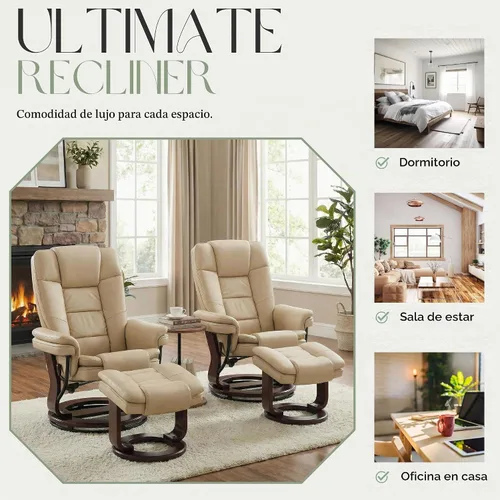 Vista 4 de Sillón reclinable giratorio con sofá reclinable otomano, reposapiés, juego Beige