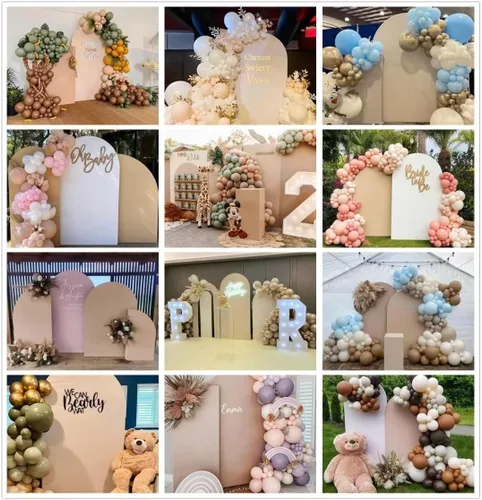 Vista 4 de Telón de fondo de arco beige champán, fundas de pared arqueadas de fondo elástico para fotografía de animales, decoración de fiesta de animales