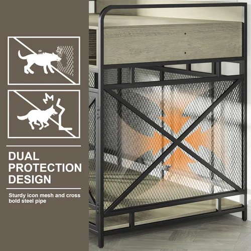 Vista 3 de Fulhope Muebles de Jaula para Perros, Mesa Auxiliar de Jaula para Perros de Madera Resistente de 48", Muebles de Perrera XL para Razas Grandes