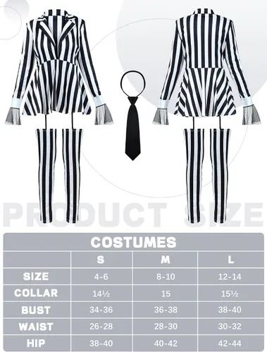 Vista 6 de Halloween Cosplay Set Women's Black White Striped Kit Vertical Stripe Blazer Movie Character Costume