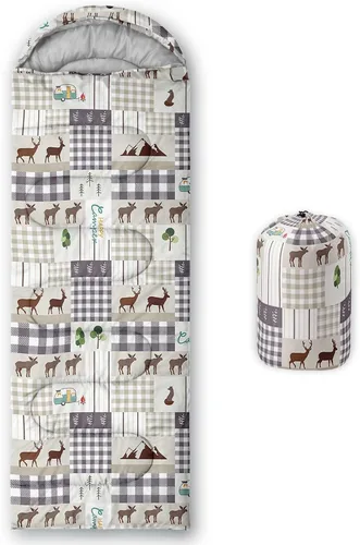 Vista 7 de Saco de dormir para niños y niñas, estampado de luna de cohete, ligero, cálido, portátil, para exteriores, interior, impermeable, resistente al