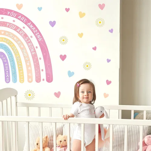 Vista 8 de Calcomanías de pared de acuarela arcoíris para despegar y pegar, eres calcomanías de paredes inspiradoras para guardería, decoración de pared