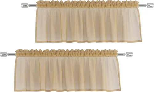 Vista 16 de Cenefas traslúcidas beige de 18 pulgadas, cortinas para ventana de sala de estar, dormitorio, cocina, mini paneles de cortina cortos pequeños