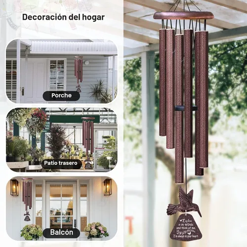 Vista 5 de Campanillas de viento de condolencias con hilandero de viento de colibrí, campanillas de viento conmemorativas para la pérdida de un ser querido