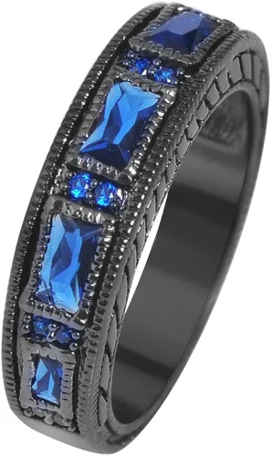 Vista 3 de JunXin par de anillos de amatista púrpura, estilo europeo, color negro, para hombre y mujer (mujer tamaño 5-10 hombre tamaño 5-12)
