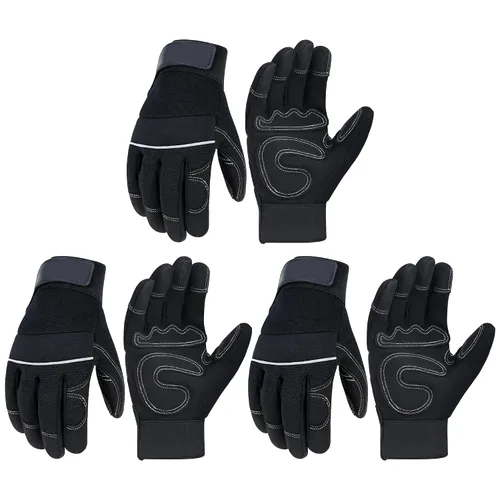Vista 20 de HANDLANDY Guantes de trabajo de agarre para mujeres y hombres, guantes de trabajo de seguridad y utilidad para jardín, guantes de mecánicos Negro
