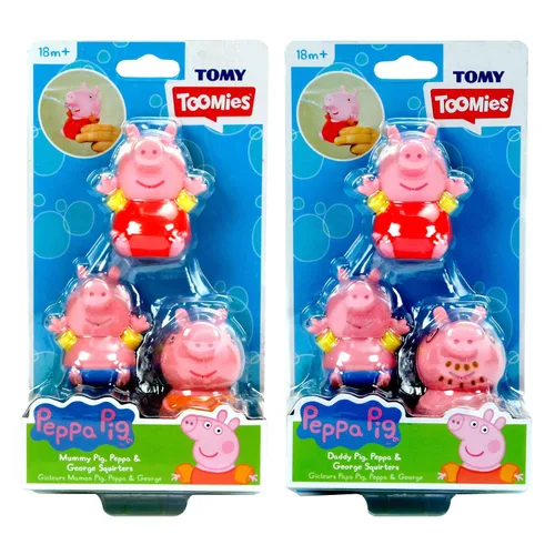 Vista 2 de TOOMIES E73159 Tomy Peppa, Daddy Pig, Peppa & George Squirters, juguetes para niños para juegos acuáticos, divertidos accesorios de baño para bebés