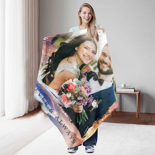 Vista 4 de D-Story Manta con fotos personalizada fabricada en Estados Unidos, regalo de foto conmemorativa personalizada para parejas, acogedora y cálida