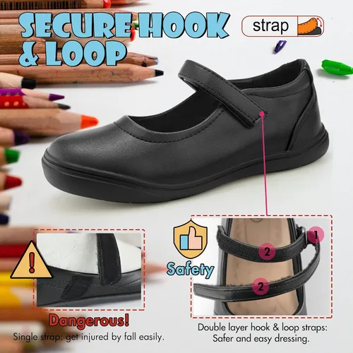 Vista 4 de Tobfis Zapatos planos Mary Jane para niña, ligeros, de uniforme escolar, color negro, zapatos de vestir (niñoniño pequeñoniño grandejuvenil)