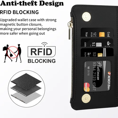 Vista 6 de Vofolen Funda tipo cartera para iPhone 16 con tarjetero y bloqueo RFID Negro