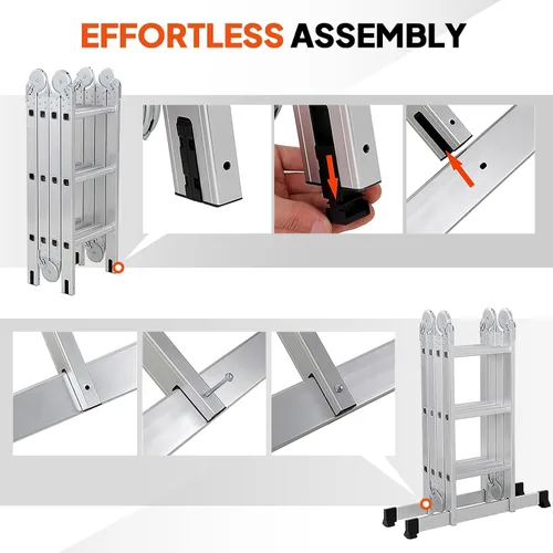 Vista 15 de LUISLADDERS Escalera plegable Extensión de aluminio multiusos 7 en 1 escalón resistente combinación EN 131 estándar (12.5 pies)