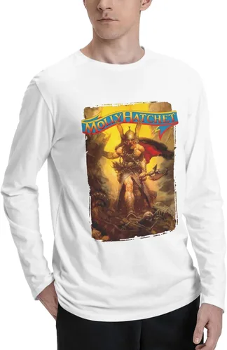 Vista 2 de Molly Music and Hatchet Men's Long Sleeve Crewneck T-Shirts Base Layer Shirt Gym Athletic Tee Black