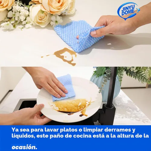 Vista 6 de Paños de limpieza desechables de cocina, paños reutilizables para cocina, baño, limpieza del hogar (azul, paquete de 100 unidades)