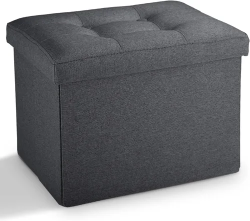 Vista 11 de LINMAGCO Otomana Otomana de almacenamiento con almacenamiento pequeño reposapiés taburete debajo del escritorio, reposapiés plegable corto de tela