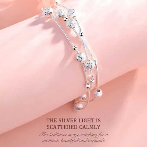 Vista 4 de FANCIBAND Pulseras de plata de ley 925 con dijes para mujer, delicada cadena de plata ajustable, pulsera de cuentas simples, regalos de joyería