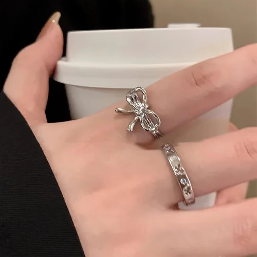 Vista 7 de 3 anillos de perlas de plata para mujer, anillos apilables de plata con forma de corazón y mariposa, anillos de plata ajustables, anillo