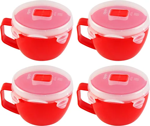 Vista 10 de Home-X Juego de 2 cuencos para microondas con tapa, tazón de ramen apto para microondas con ventilación de liberación de vapor y clips de fácil