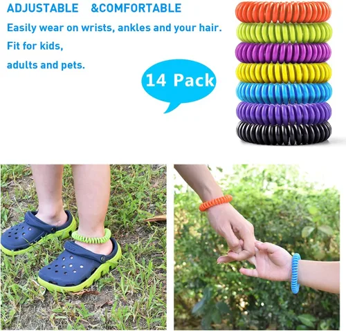 Vista 6 de Paquete de 14 pulseras de mosquitos para niños y adultos, citronela natural, citronela y eucalipto, hasta 350 horas de protección