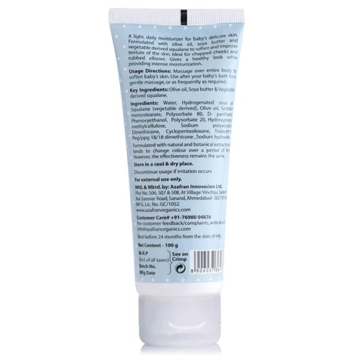 Vista 2 de Azafran Organics Crema nutritiva para bebés, 3.53 onzas, crema hidratante suave con aceite de oliva y escualeno derivado vegetal, sin productos