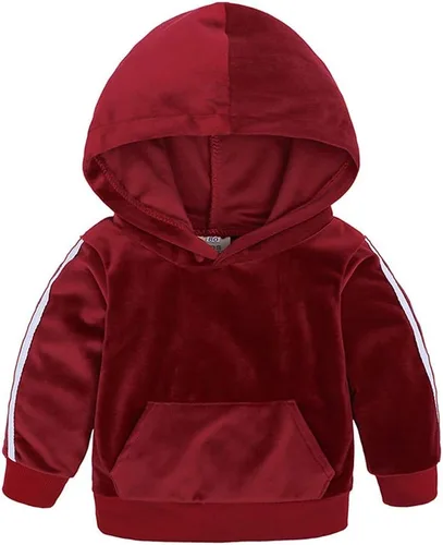 Vista 2 de Conjunto de sudadera de vellón cálida con capucha para niños pequeños conjunto de mantas para bebé niña rojo 2-3 años
