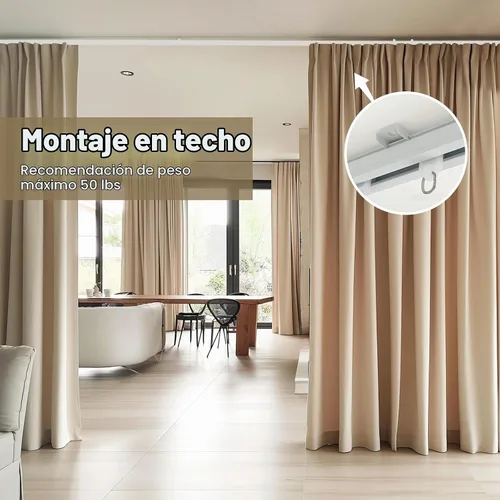 Vista 4 de Hoeflife Rieles de cortina de techo, montaje en pared de riel de cortina, cortinas de riel de montaje en techos de barra de techo resistentes