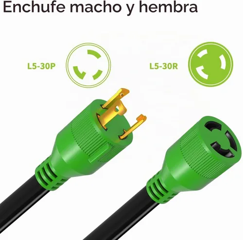 Vista 2 de RVMATE Cable de extensión para generador de 3 clavijas y 30 amperios, 10 pies, NEMA L5-30P/L5-30R 125V SJTW Jacket