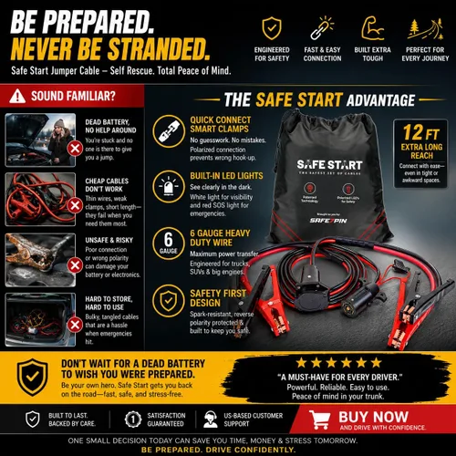 Vista 9 de Safe Start Cable de puente Cables de puente resistentes para camiones, SUV Arrancador de auto rescate Conexión rápida, luces integradas