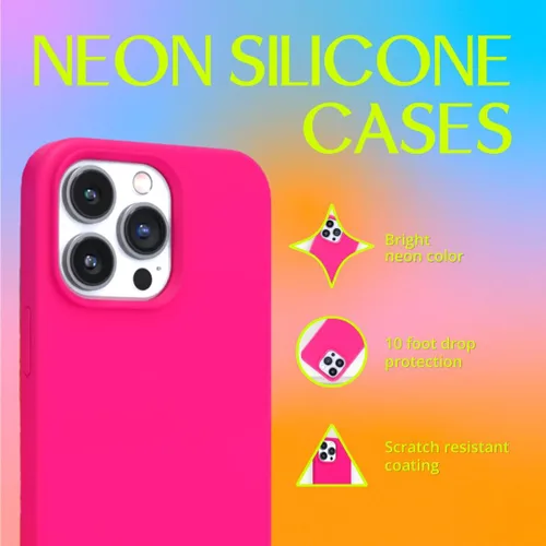 Vista 2 de FELONY CASE Funda rosa neón para iPhone 12 Pro Max - Silicona líquida con forro de microfibra antiarañazos, funda protectora a prueba de golpes